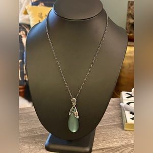 DESIGNER ALEXIS BITTAR hand CARVED jade LUCITE TEARDROP PENDANT NECKLACE
